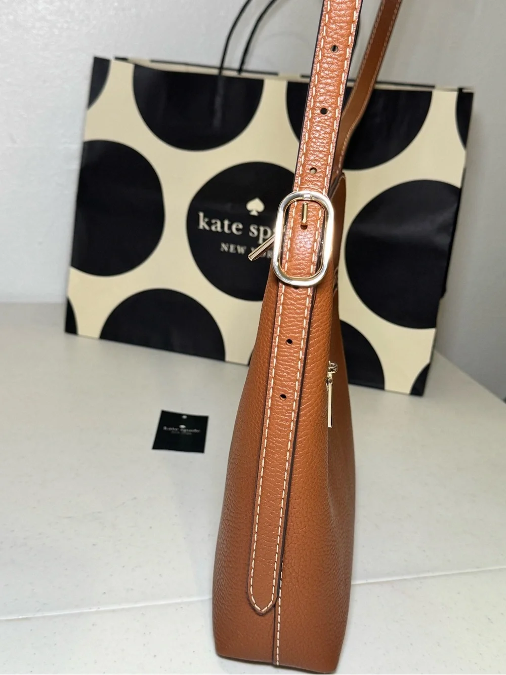 Kate Spade Brown Pebble Leather Crossbody Bag Purse NWT adjustable strap